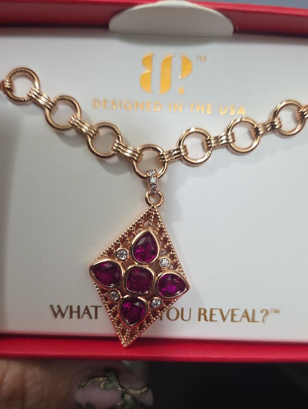 bp Gold Necklace with Ruby Gemstone Pendant